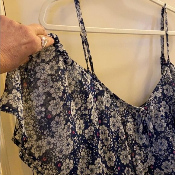 Torrid Floral Chiffon Ruffled Shoulder 5 Plus Size 5X Blue Grey Pink‎ - Picture 11 of 11